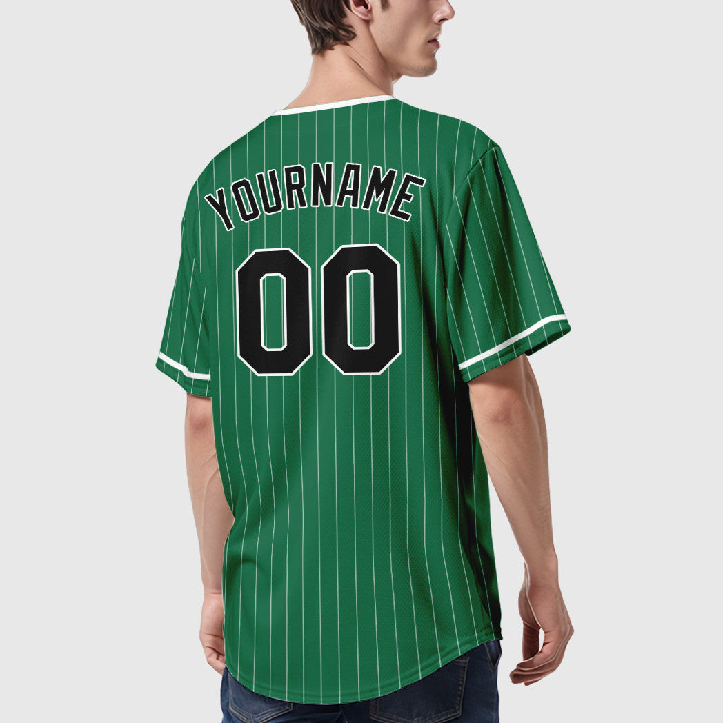 Custom Kelly Green White Black Pinstripe Baseball Jersey