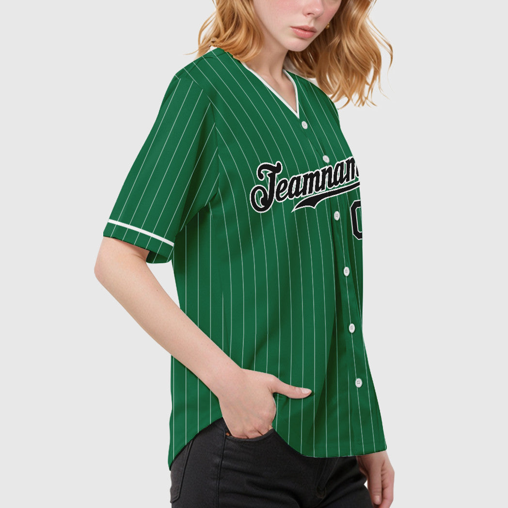 Custom Kelly Green White Black Pinstripe Baseball Jersey
