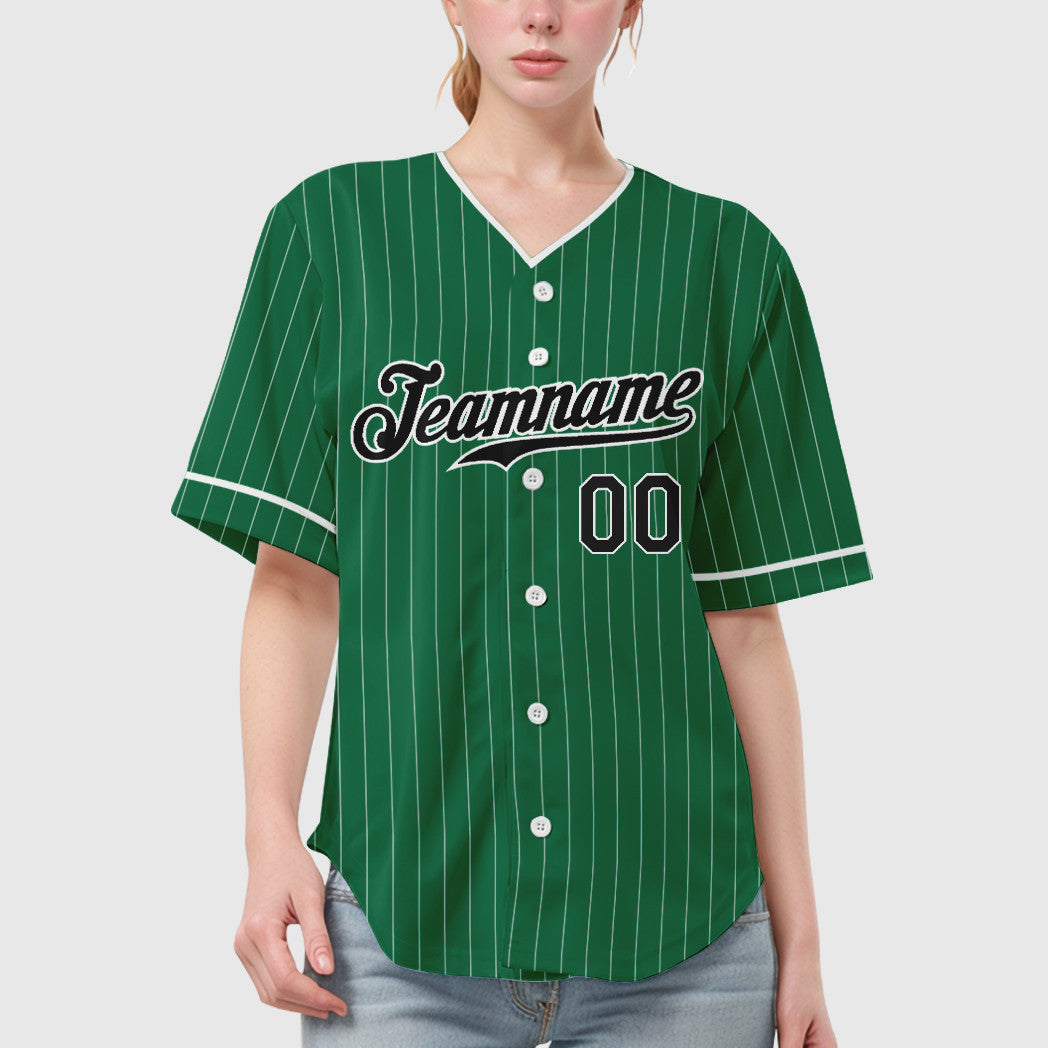 Custom Kelly Green White Black Pinstripe Baseball Jersey