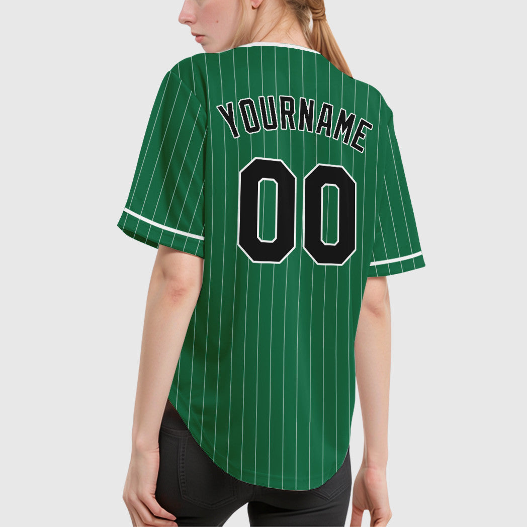 Custom Kelly Green White Black Pinstripe Baseball Jersey