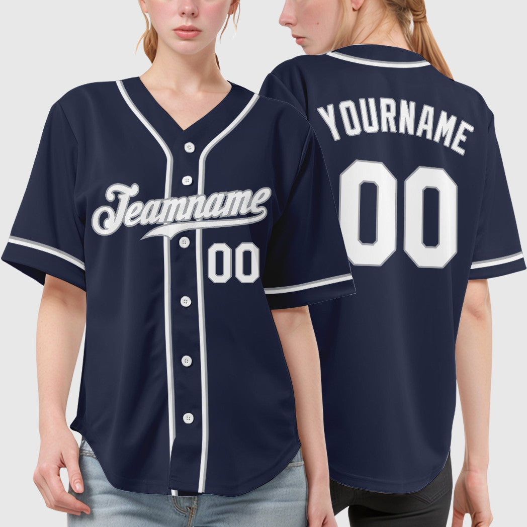 Custom Navy White White-Gray Sleeve Baseball Jersey