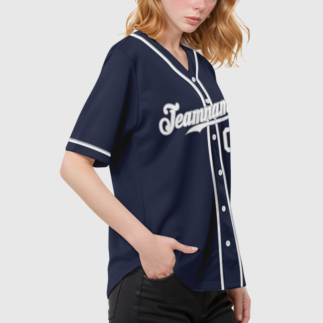 Custom Navy White White-Gray Sleeve Baseball Jersey