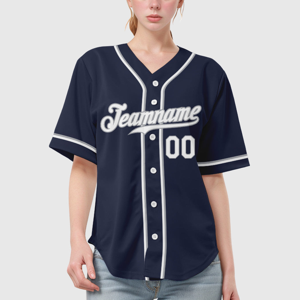 Custom Navy White White-Gray Sleeve Baseball Jersey