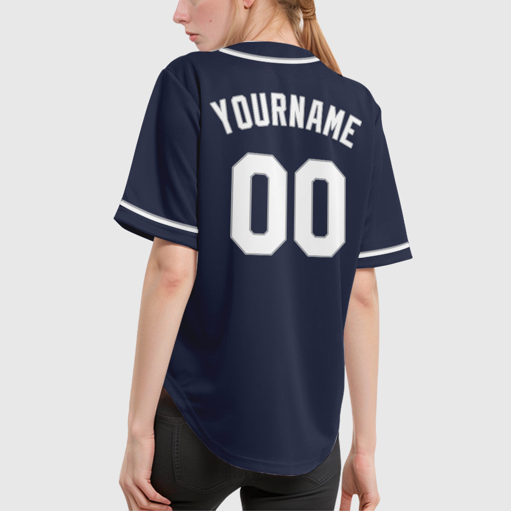 Custom Navy White White-Gray Sleeve Baseball Jersey