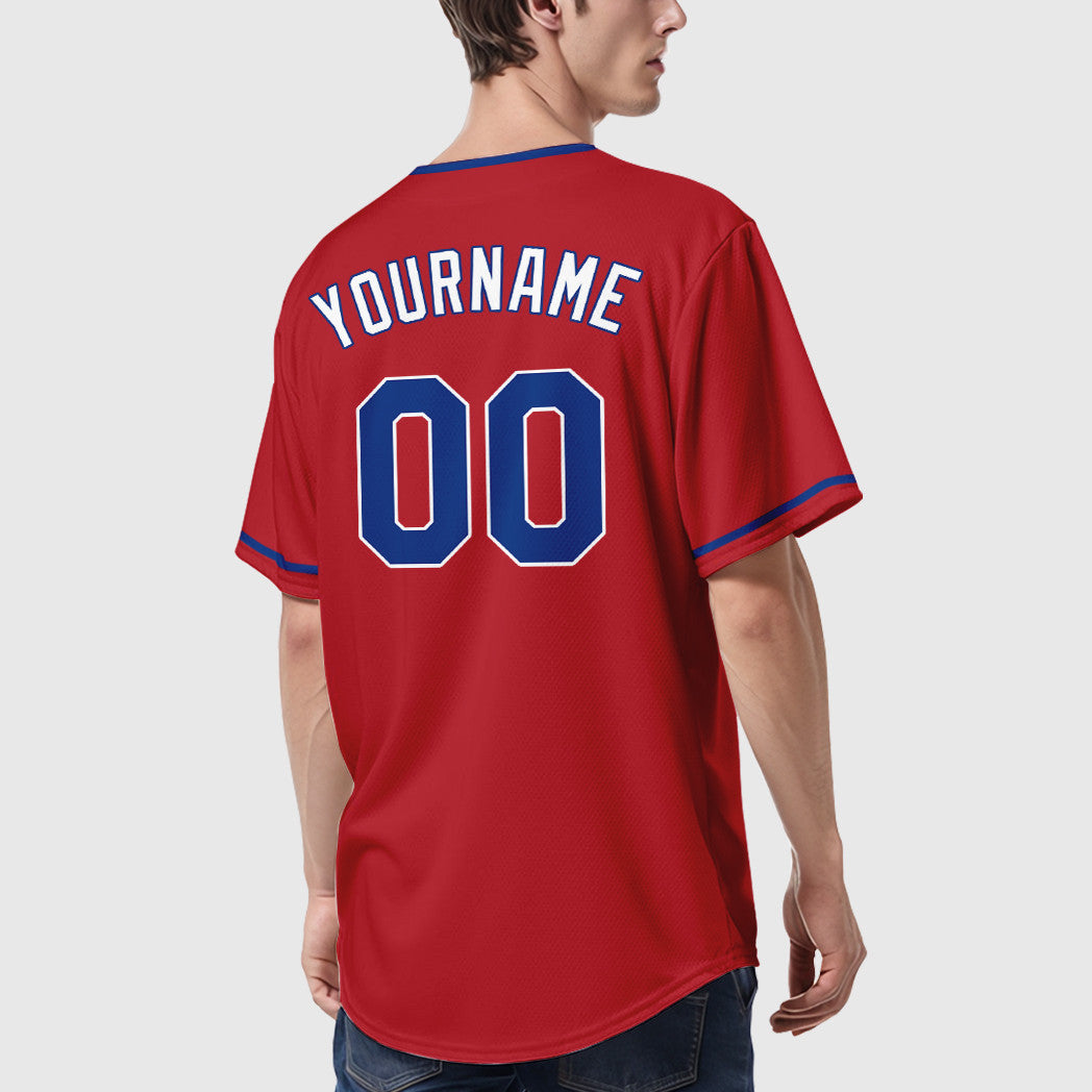 Custom Red White Royal-White Collar Sleeve Baseball Jersey