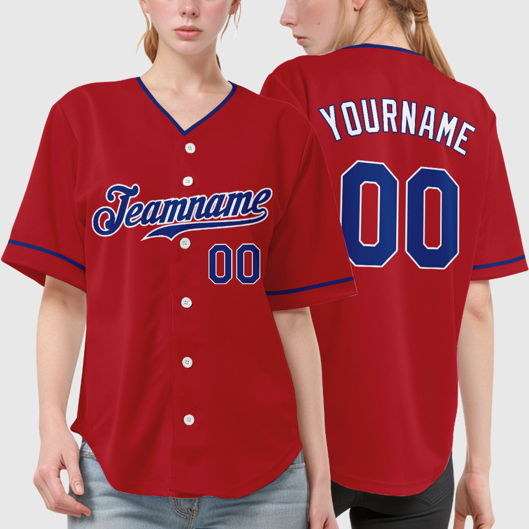 Custom Red White Royal-White Collar Sleeve Baseball Jersey