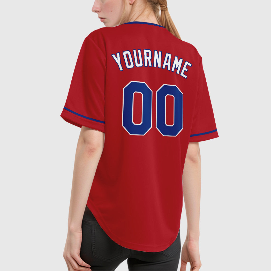 Custom Red White Royal-White Collar Sleeve Baseball Jersey