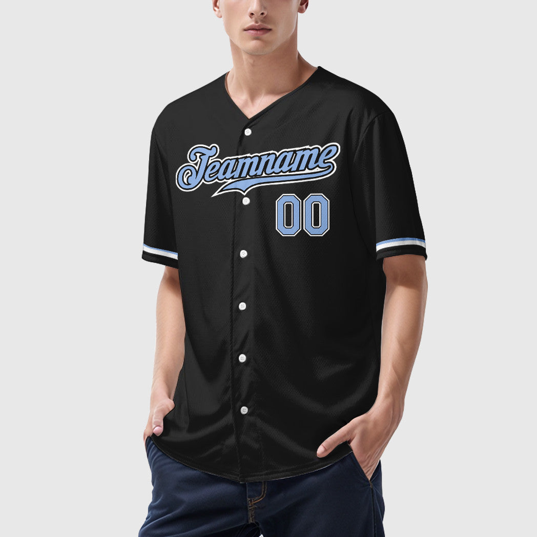 Custom Black Light Blue Light Blue-White Baseball Jersey