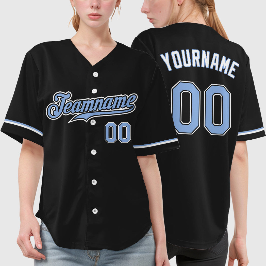 Custom Black Light Blue Light Blue-White Baseball Jersey
