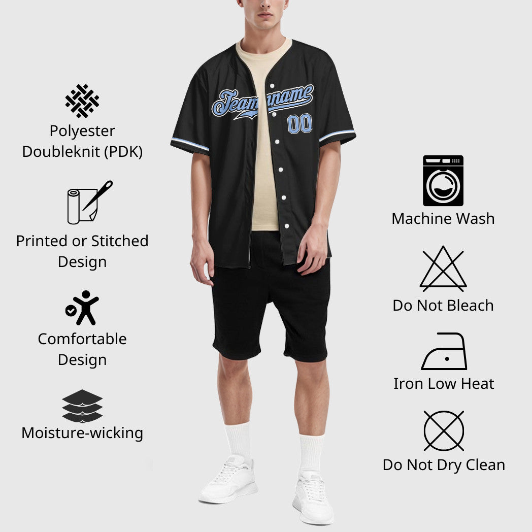 Custom Black Light Blue Light Blue-White Baseball Jersey