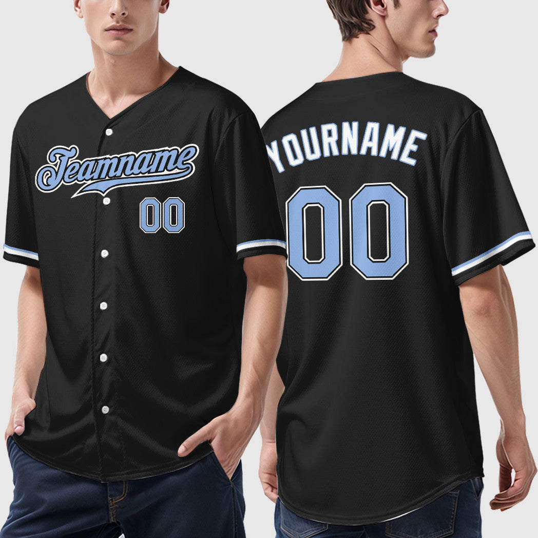 Custom Black Light Blue Light Blue-White Baseball Jersey
