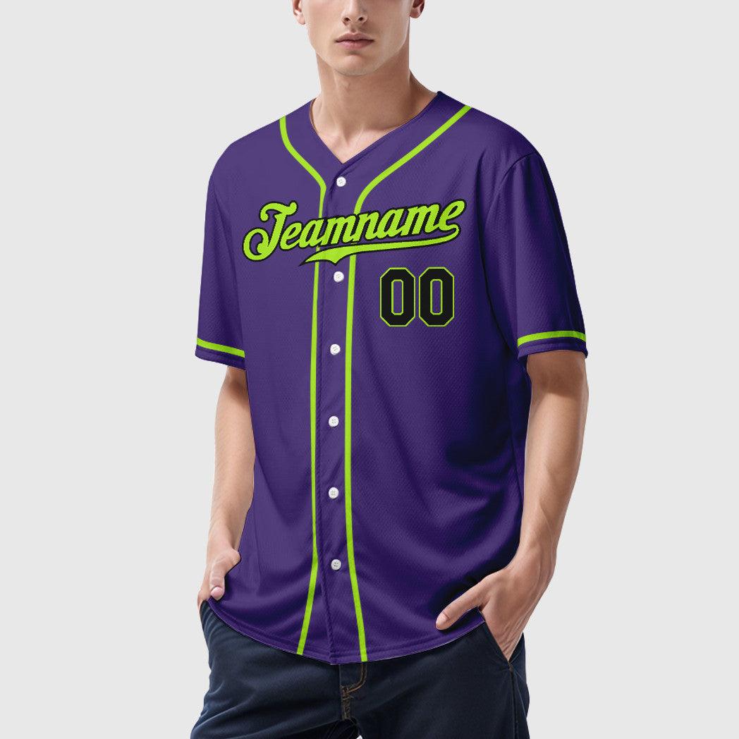 Custom Purple Black Neon Green Sleeve Baseball Jersey