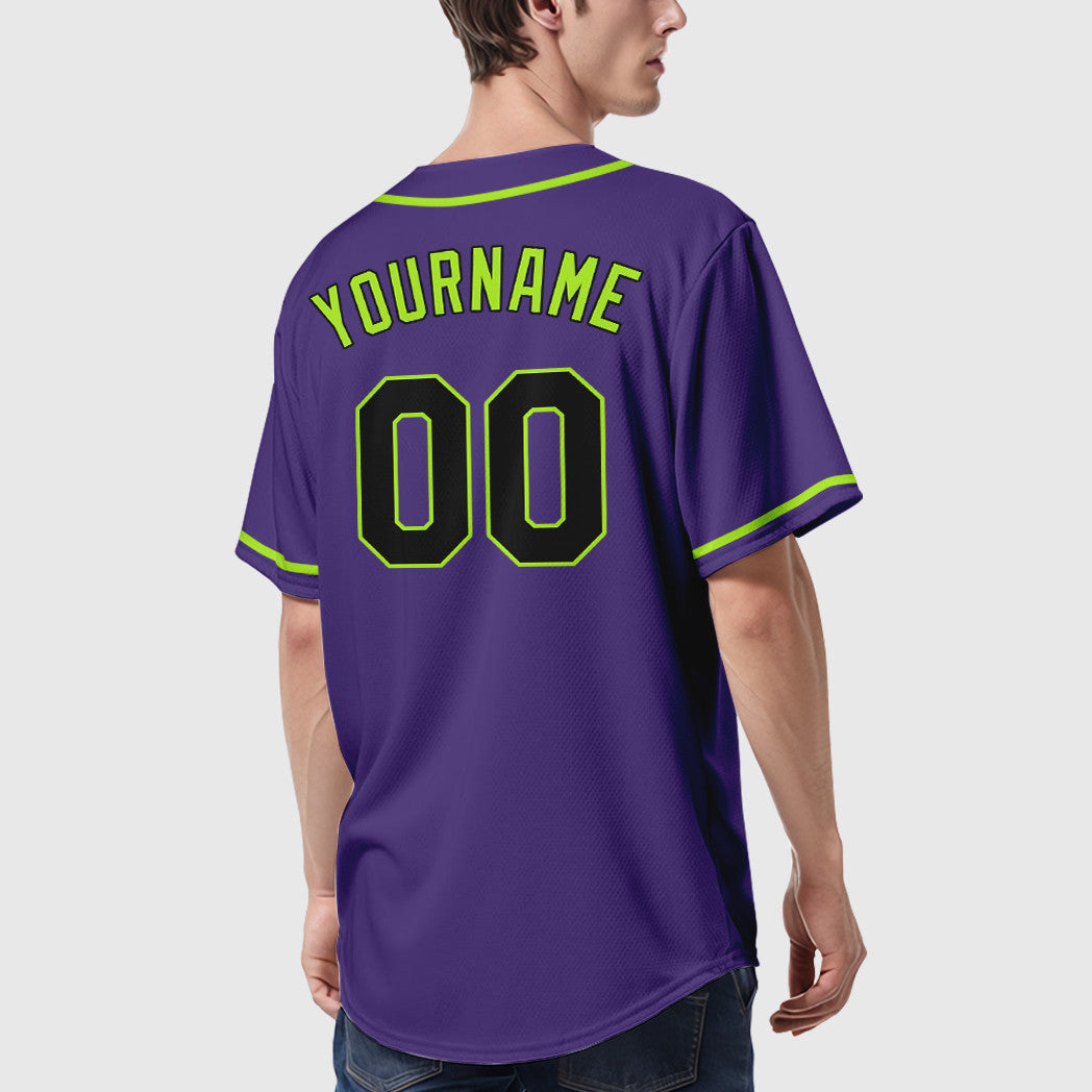 Custom Purple Black Neon Green Sleeve Baseball Jersey