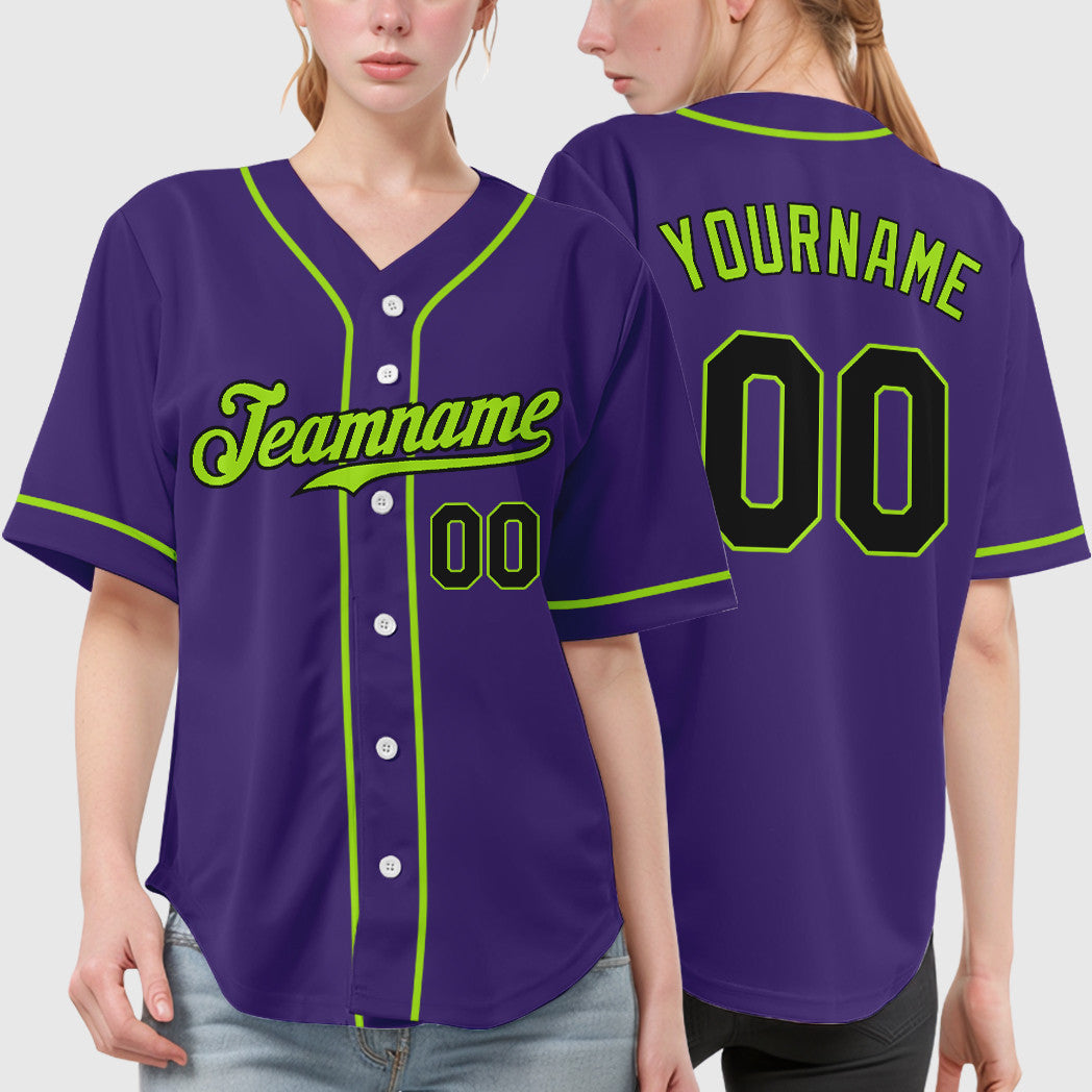 Custom Purple Black Neon Green Sleeve Baseball Jersey