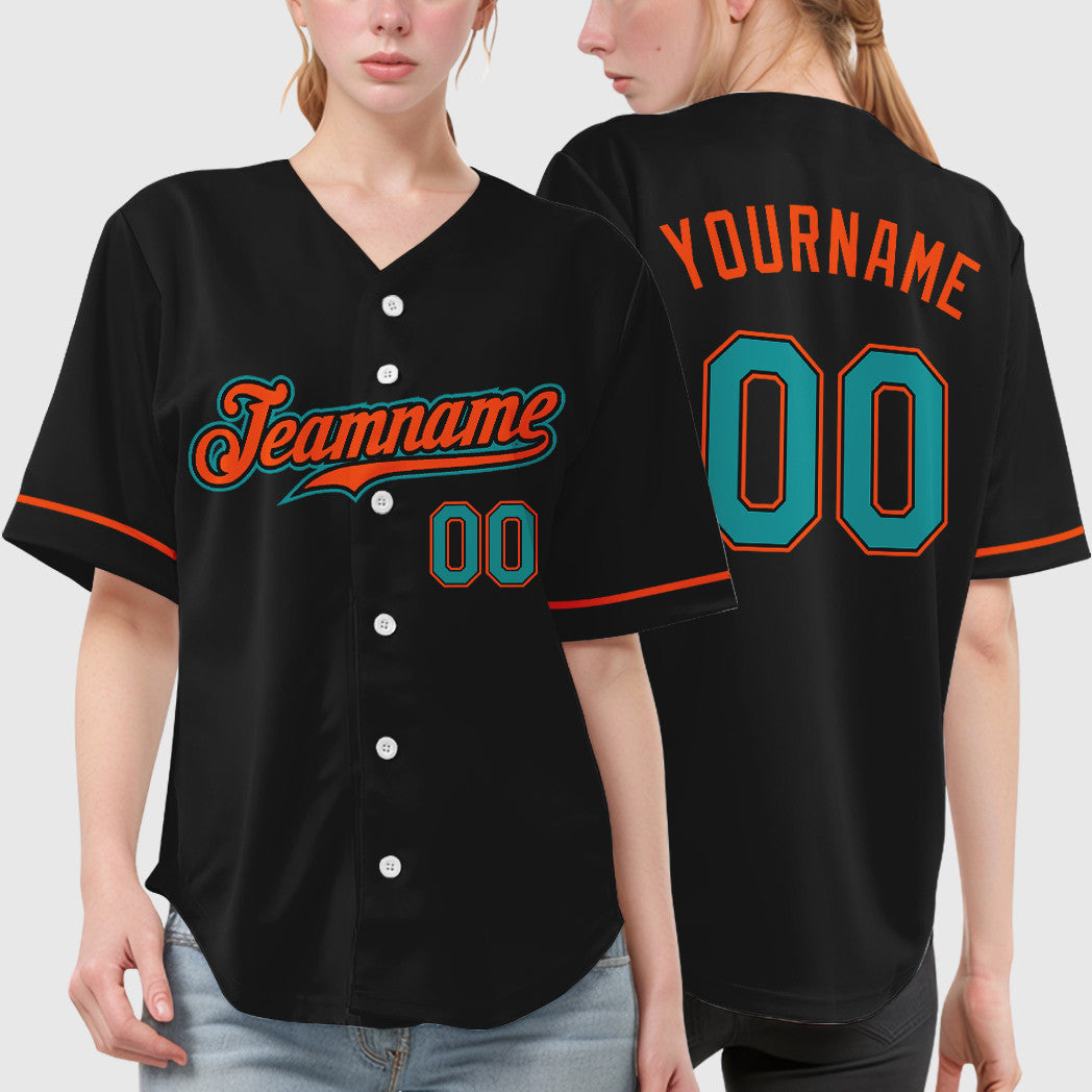 Custom Black Teal Teal-Orange Baseball Jersey