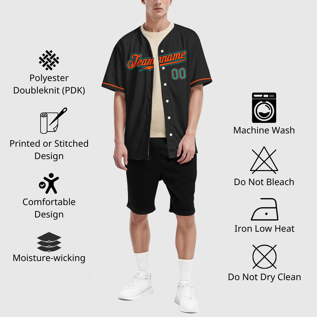 Custom Black Teal Teal-Orange Baseball Jersey