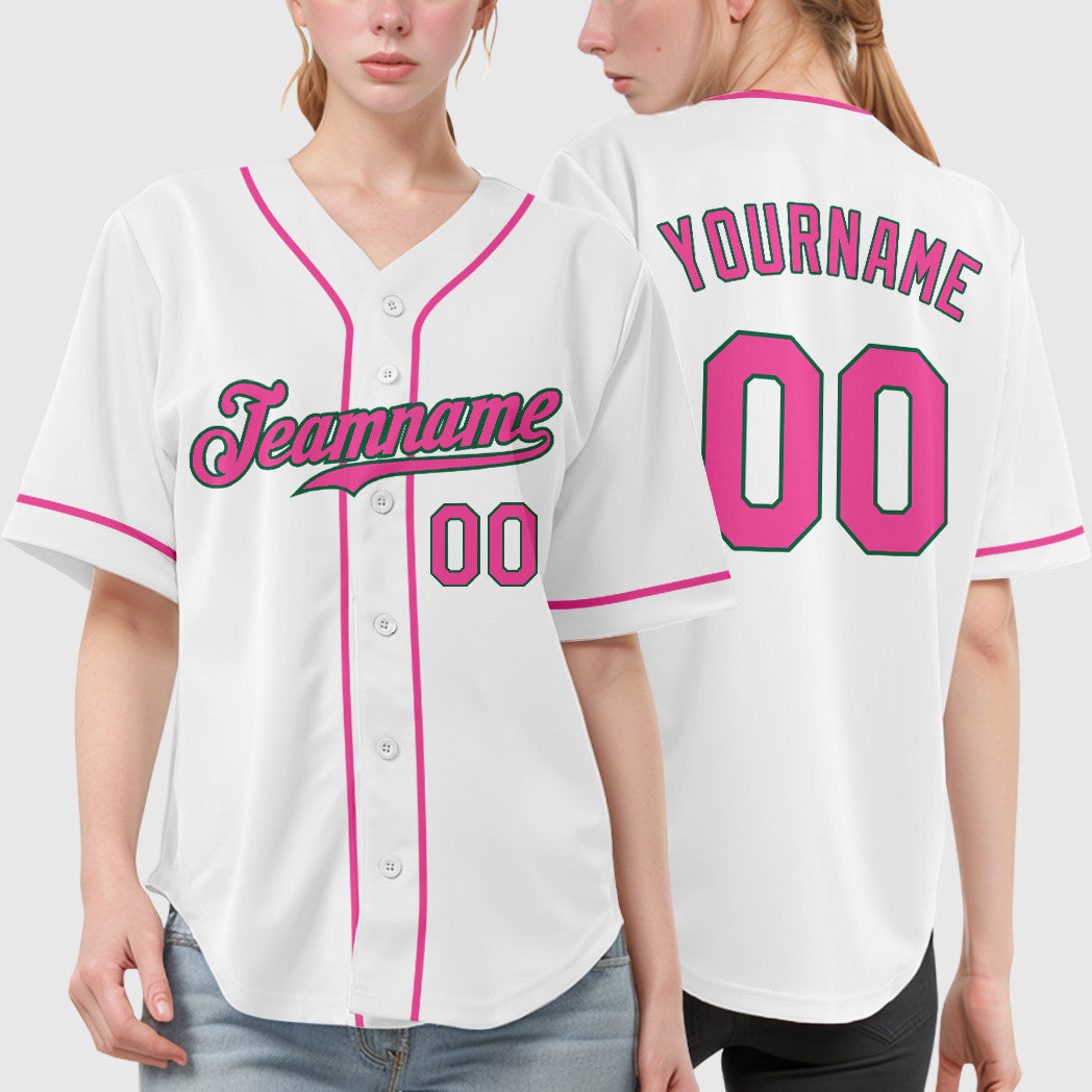 Custom White Kelly Green Pink-Kelly Green Sleeve Baseball Jersey