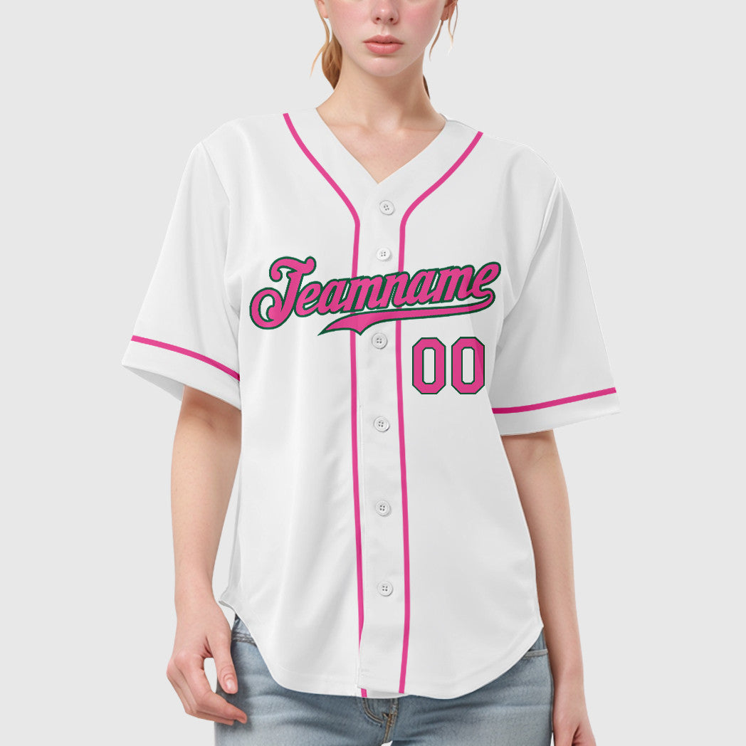 Custom White Kelly Green Pink-Kelly Green Sleeve Baseball Jersey