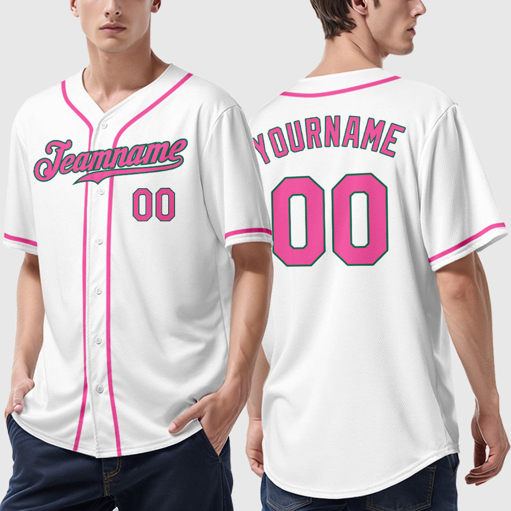 Custom White Kelly Green Pink-Kelly Green Sleeve Baseball Jersey