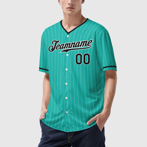 Custom Aqua White Black Pinstripe Baseball Jersey