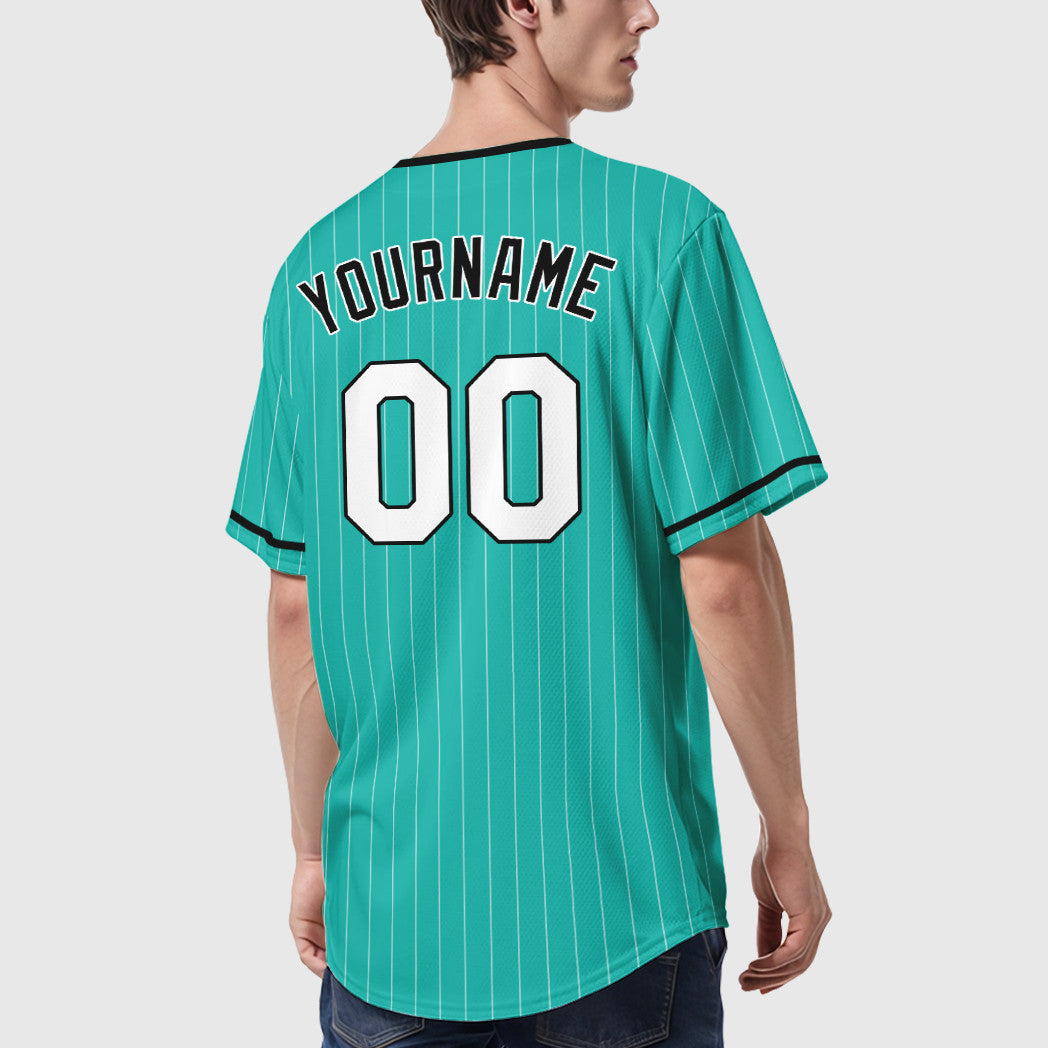 Custom Aqua White Black Pinstripe Baseball Jersey