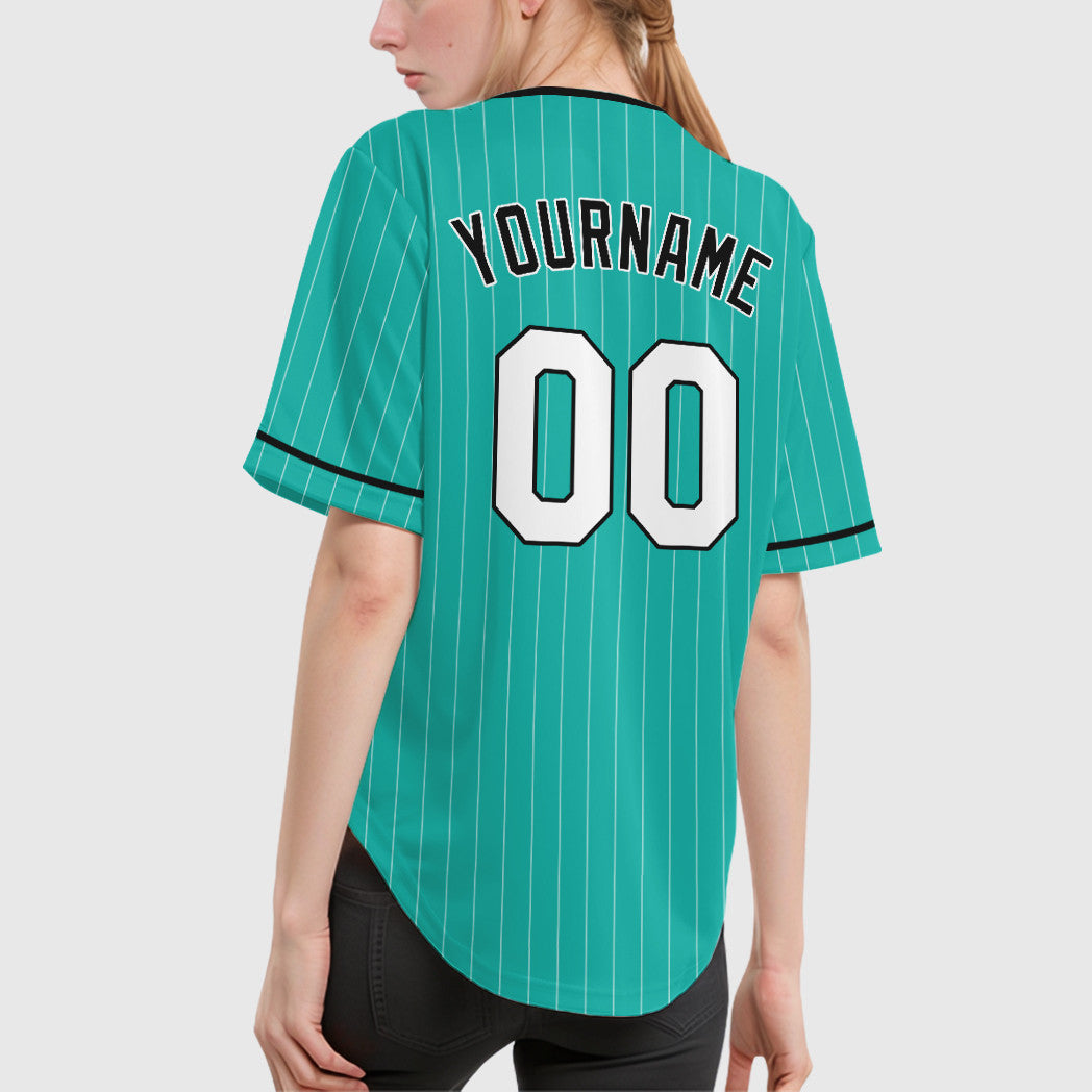 Custom Aqua White Black Pinstripe Baseball Jersey