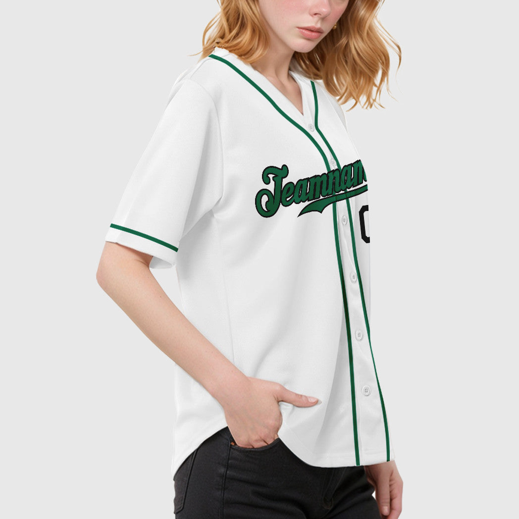 Custom White Black Kelly Green Sleeve Baseball Jersey
