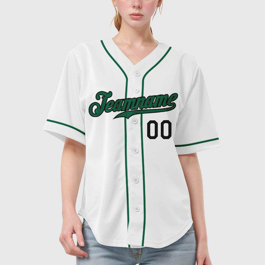 Custom White Black Kelly Green Sleeve Baseball Jersey