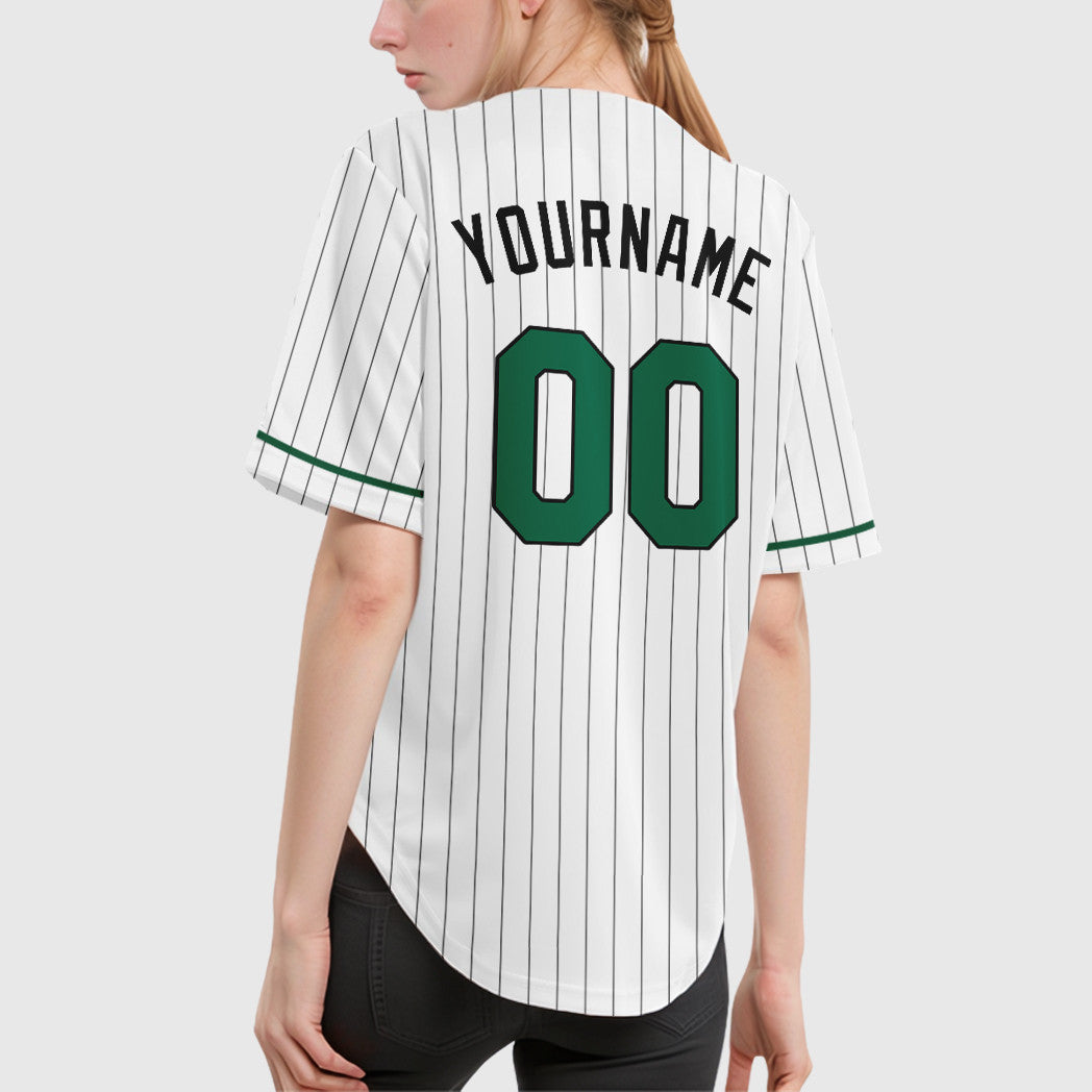 Custom White Black Kelly Green Pinstripe Baseball Jersey