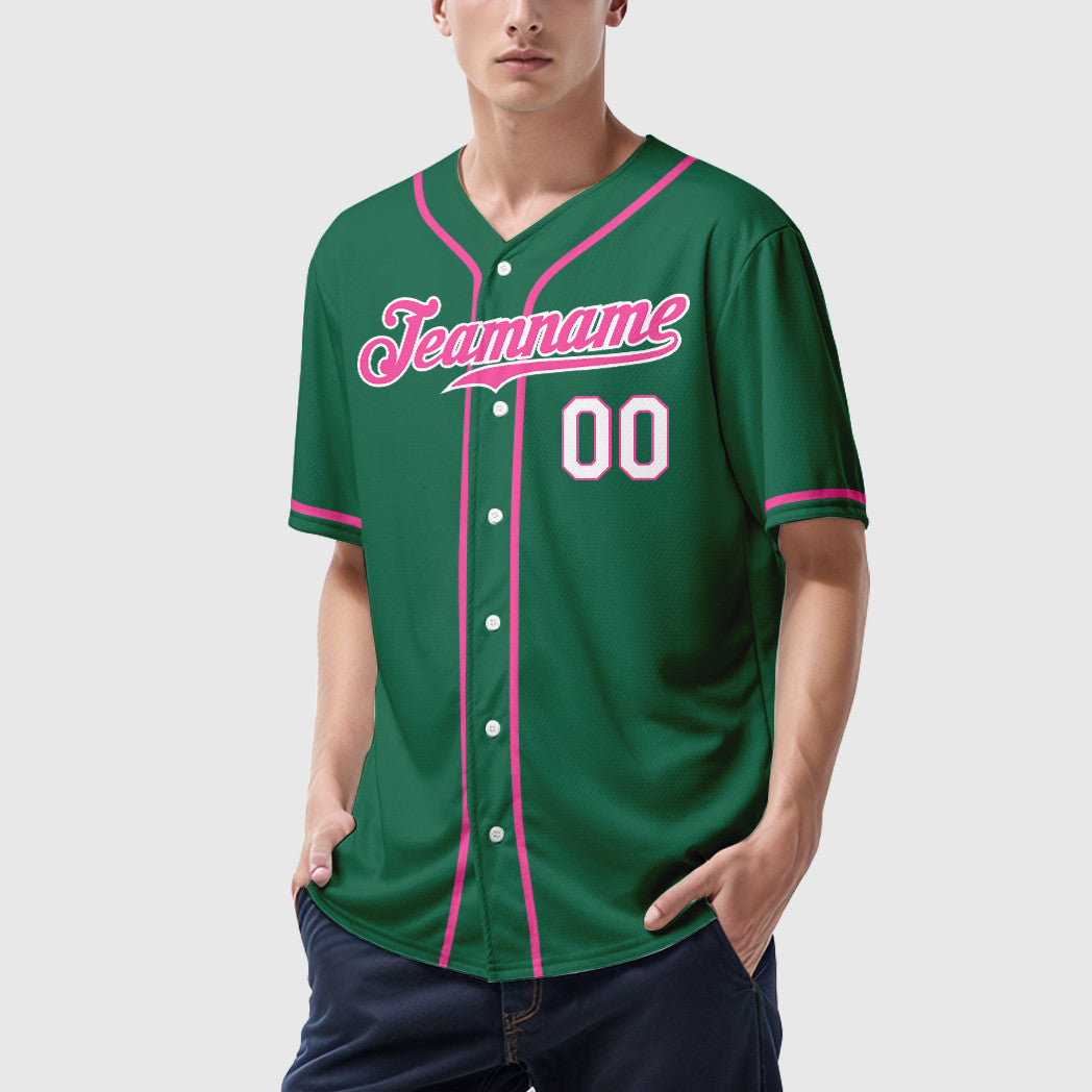 Custom Kelly Green White Pink-White Sleeve Baseball Jersey