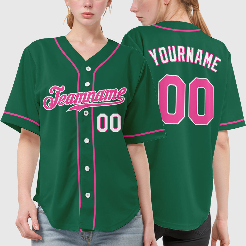 Custom Kelly Green White Pink-White Sleeve Baseball Jersey