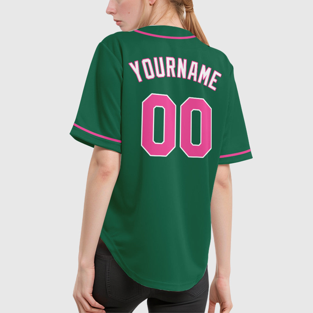 Custom Kelly Green White Pink-White Sleeve Baseball Jersey