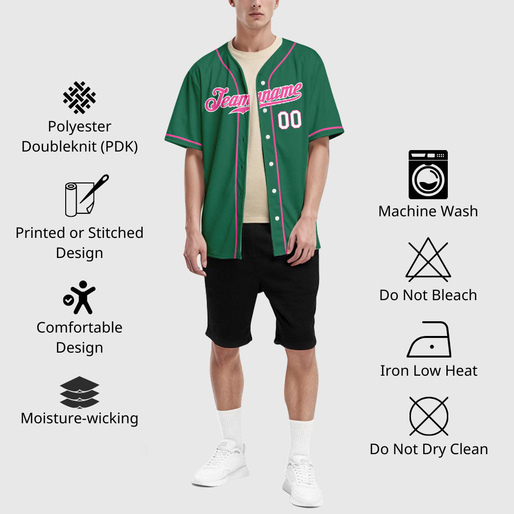 Custom Kelly Green White Pink-White Sleeve Baseball Jersey