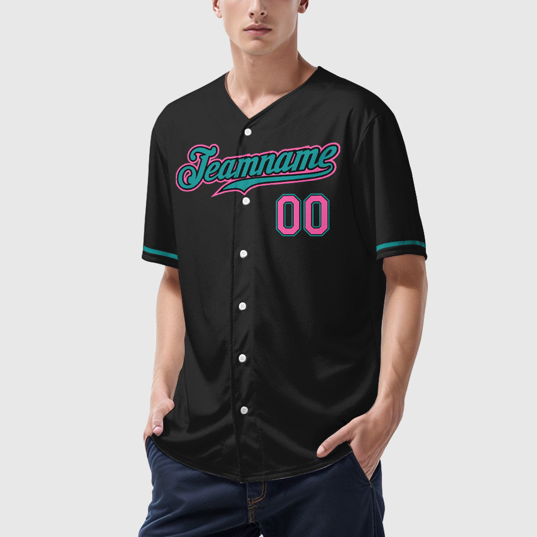 Custom Black Pink Pink-Teal Baseball Jersey