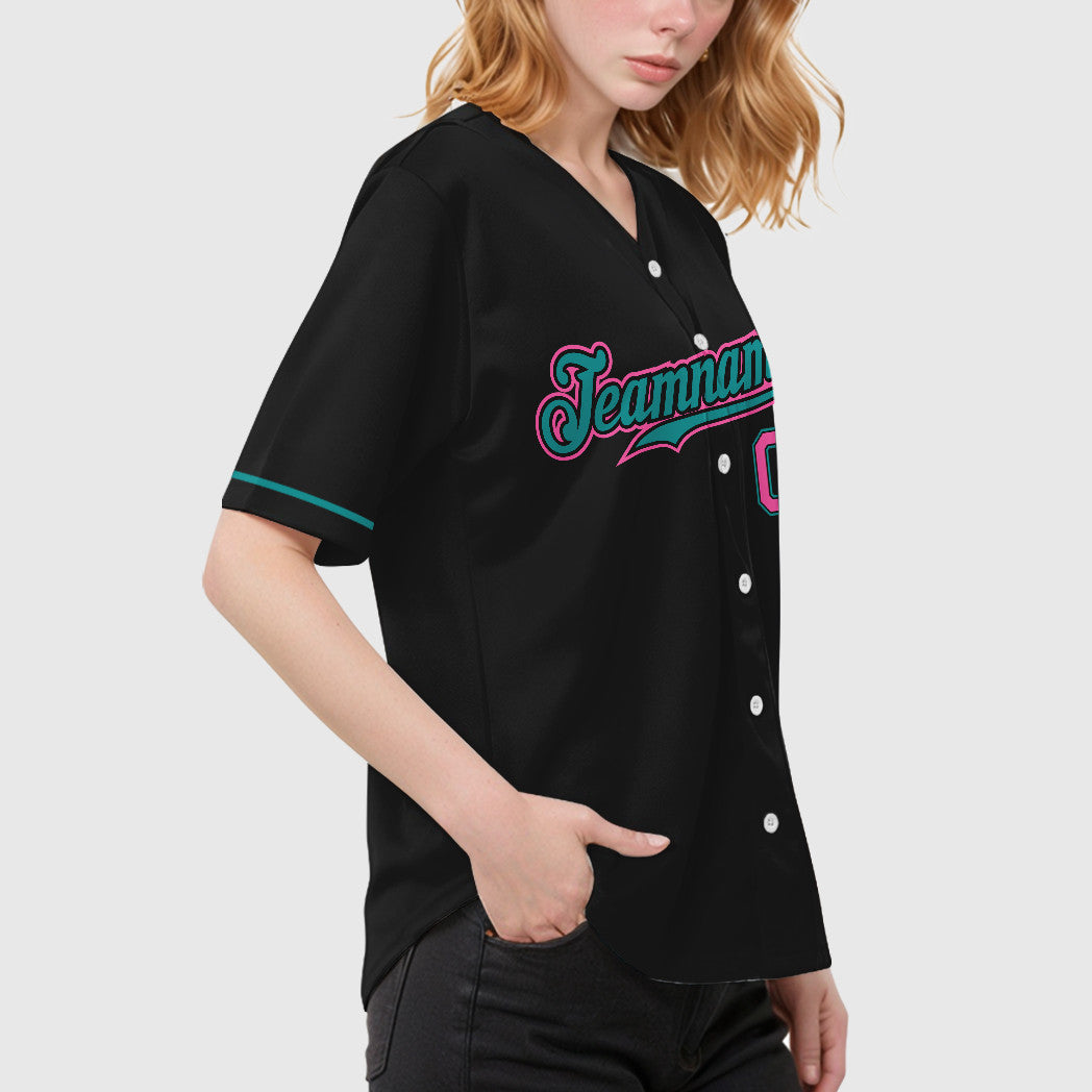 Custom Black Pink Pink-Teal Baseball Jersey