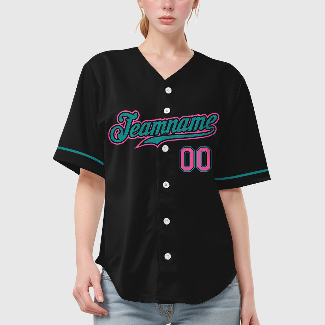 Custom Black Pink Pink-Teal Baseball Jersey