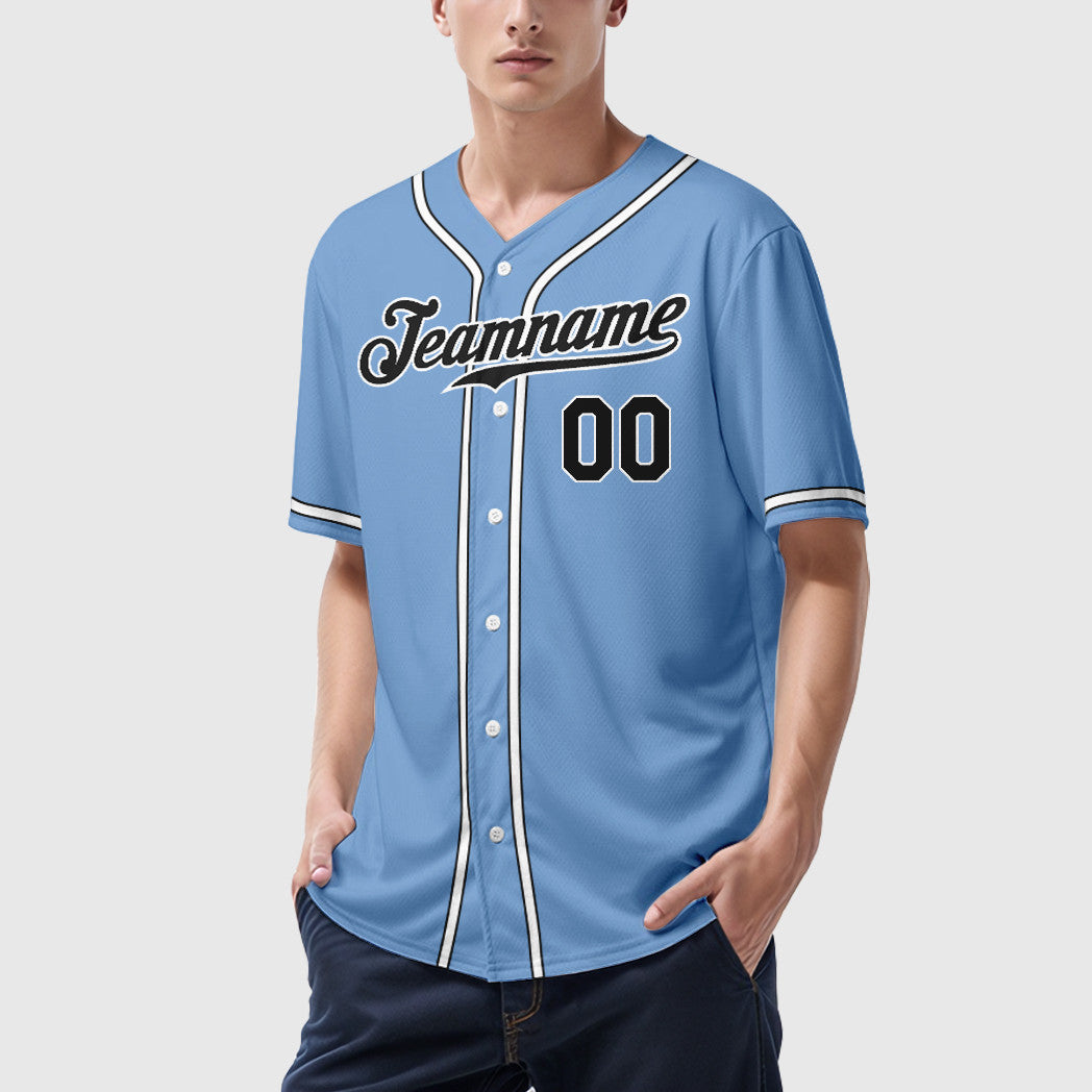 Custom Light Blue White Black Sleeve Baseball Jersey