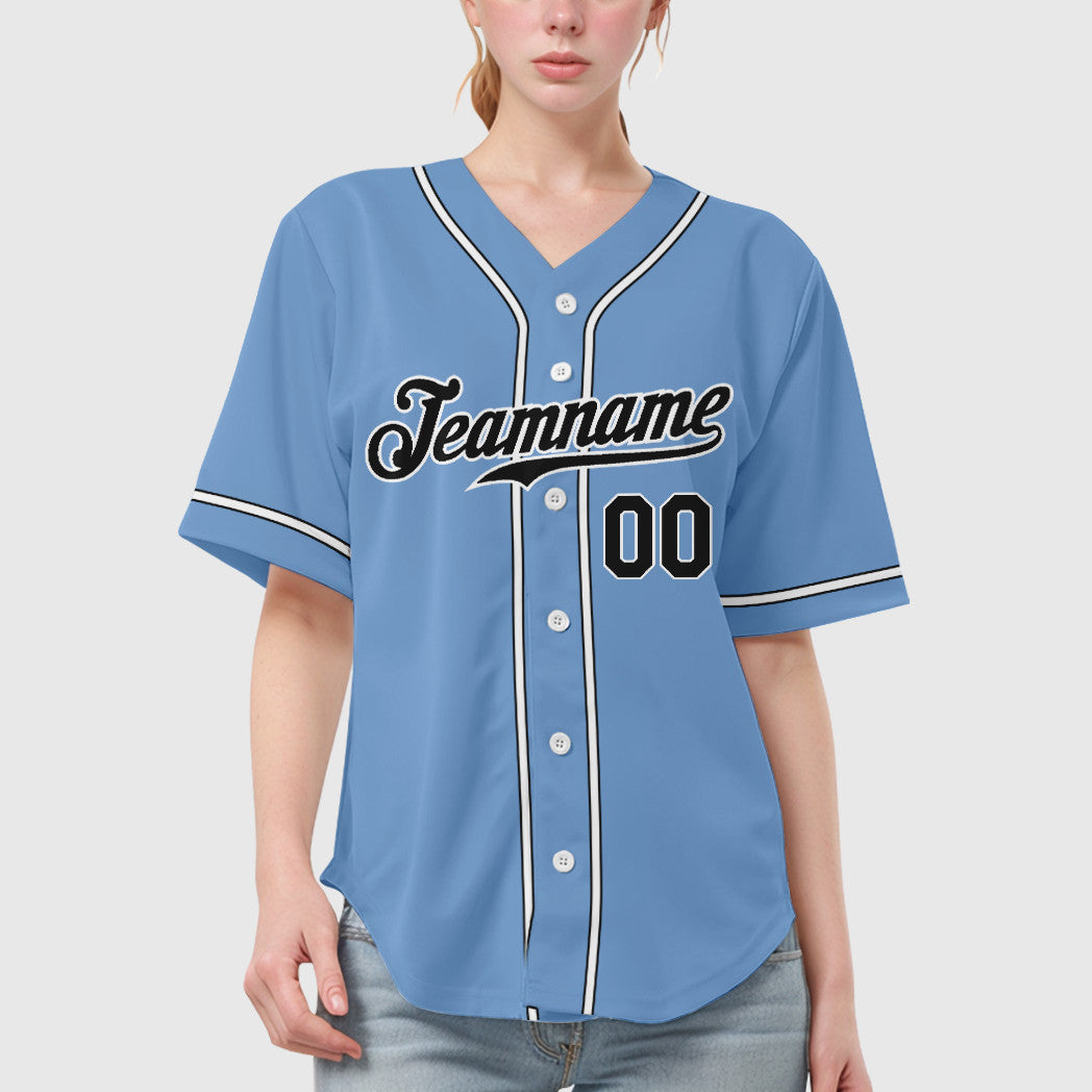 Custom Light Blue White Black Sleeve Baseball Jersey