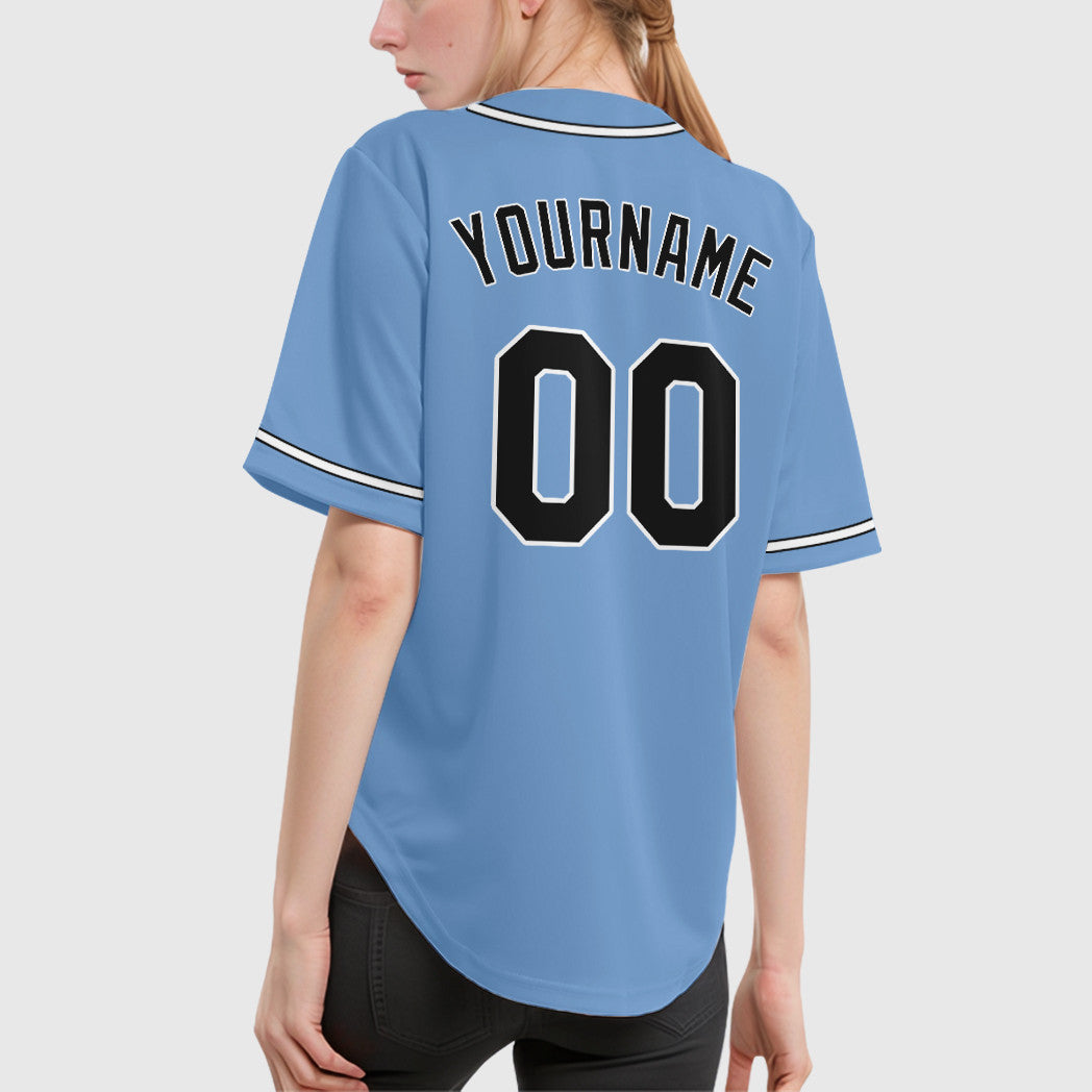 Custom Light Blue White Black Sleeve Baseball Jersey