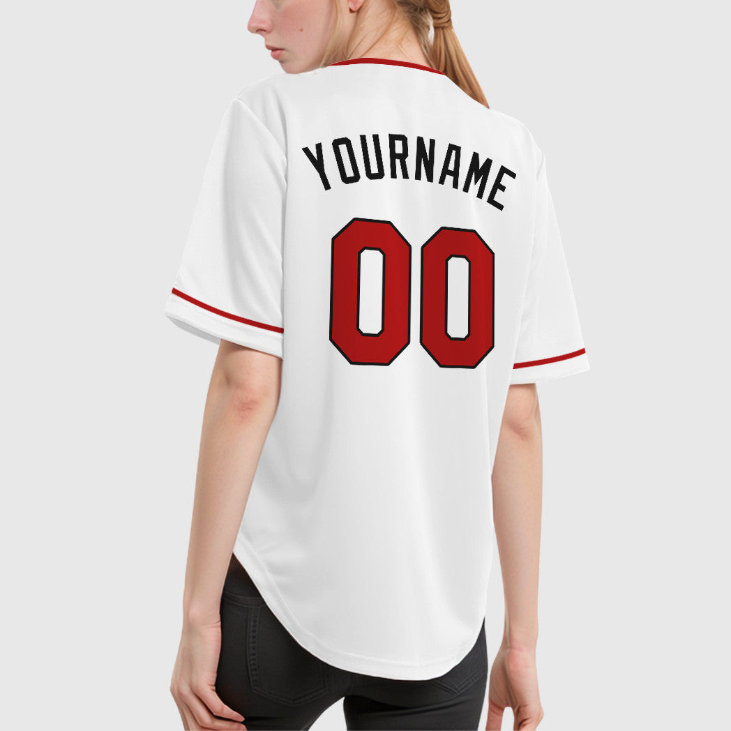 Custom White Black Red Collar Sleeve Baseball Jersey