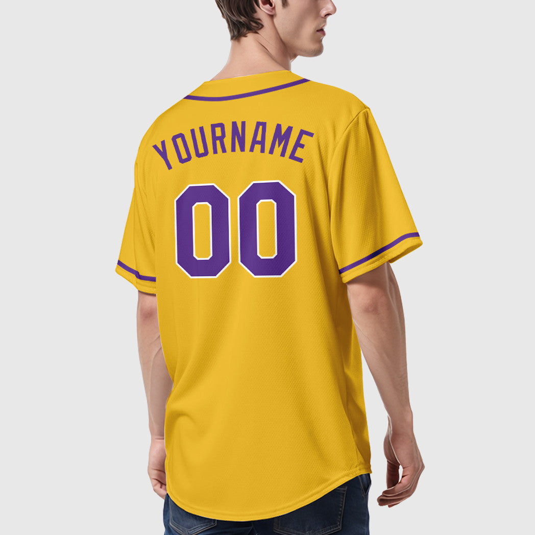 Custom Yellow Purple Purple-White Sleeve Baseball Jersey