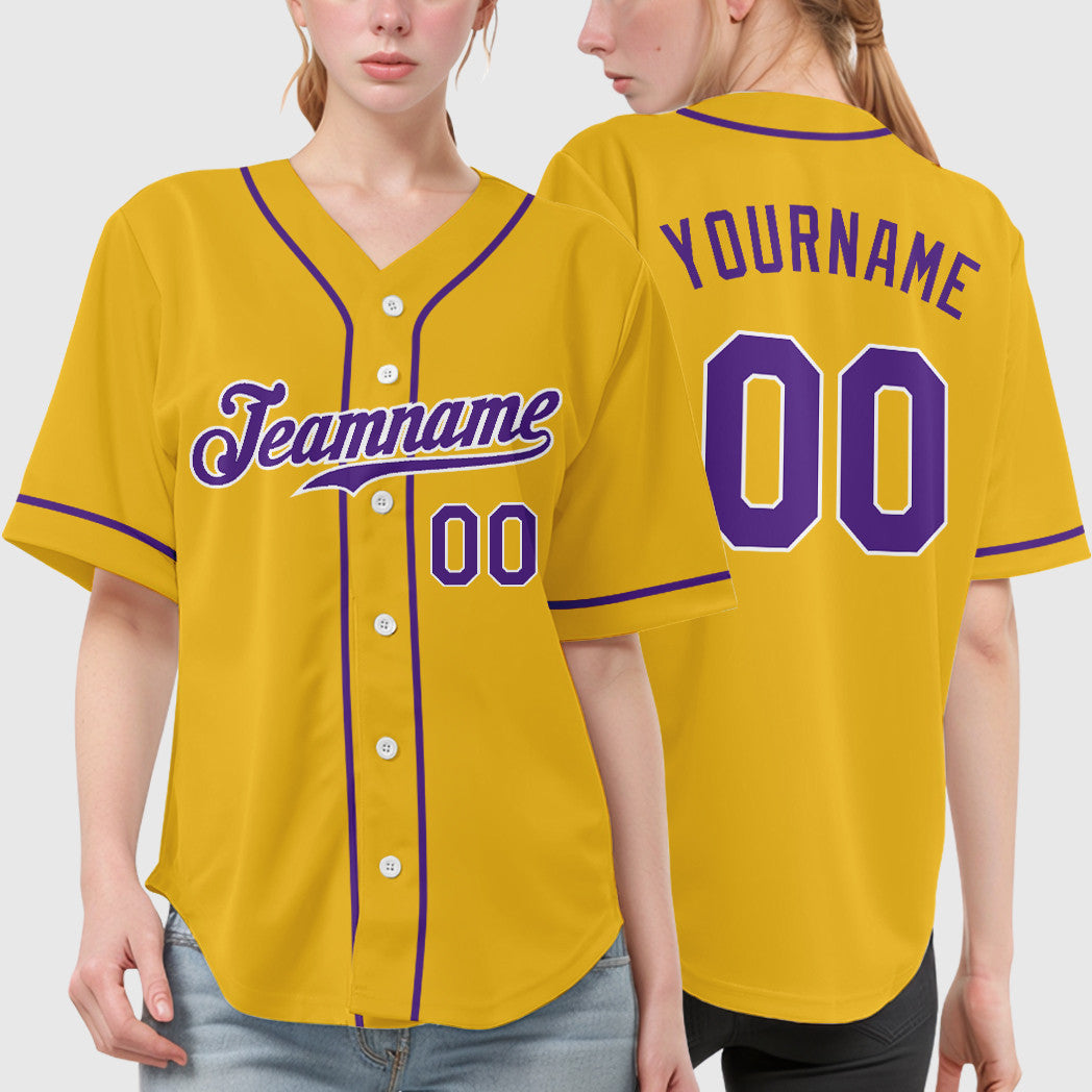Custom Yellow Purple Purple-White Sleeve Baseball Jersey