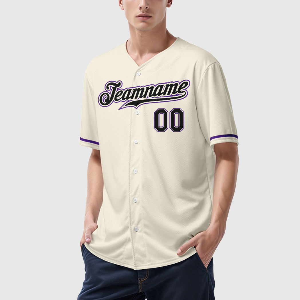 Custom Cream Black Black-Purple Baseball Jersey
