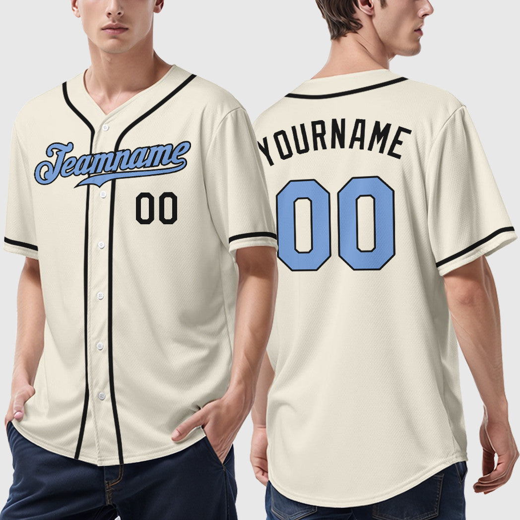 Custom Cream Light Blue Light Blue-Steel Gray Father's Day Sleeve Baseball Jersey