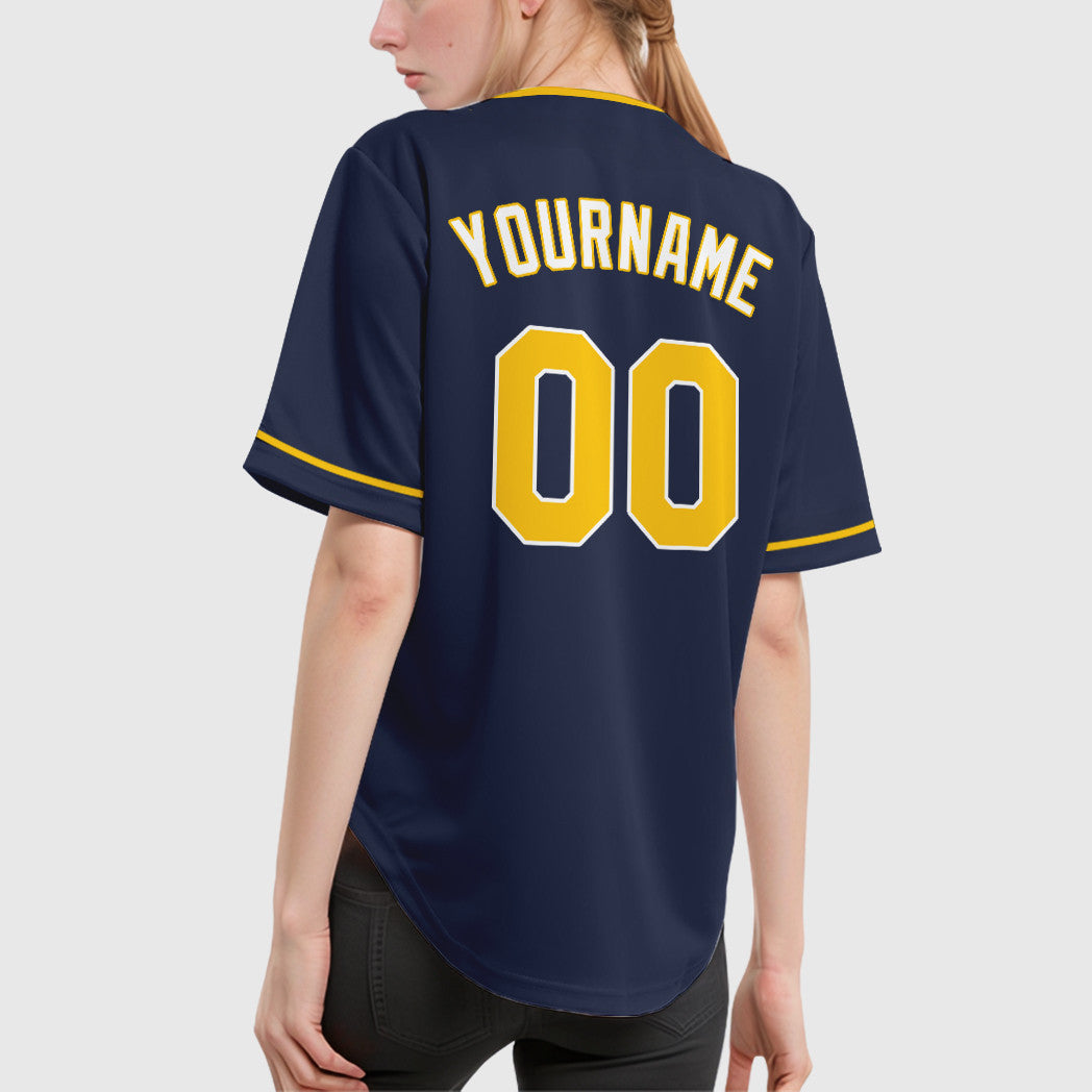 Custom Navy Gold Gold-White Collar Sleeve Baseball Jersey