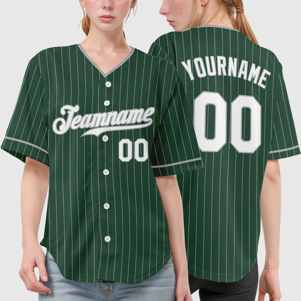 Custom Green White Gray Pinstripe Baseball Jersey
