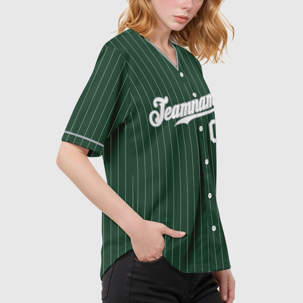 Custom Green White Gray Pinstripe Baseball Jersey