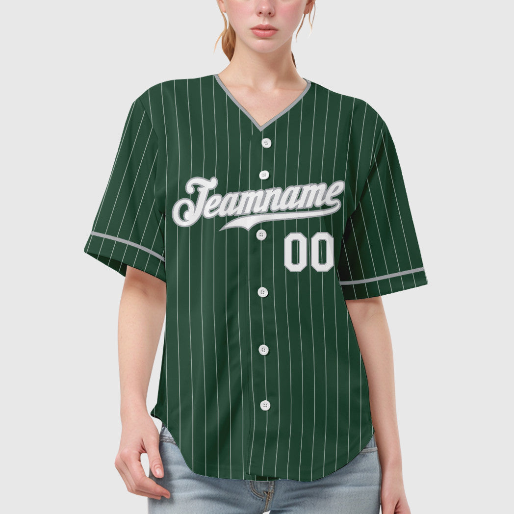 Custom Green White Gray Pinstripe Baseball Jersey