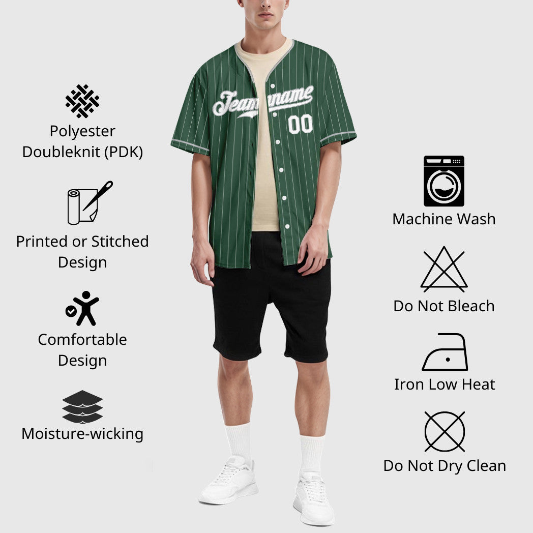 Custom Green White Gray Pinstripe Baseball Jersey