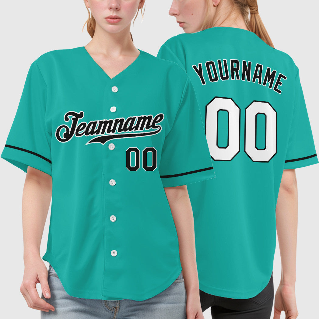 Custom Aqua White Black Baseball Jersey